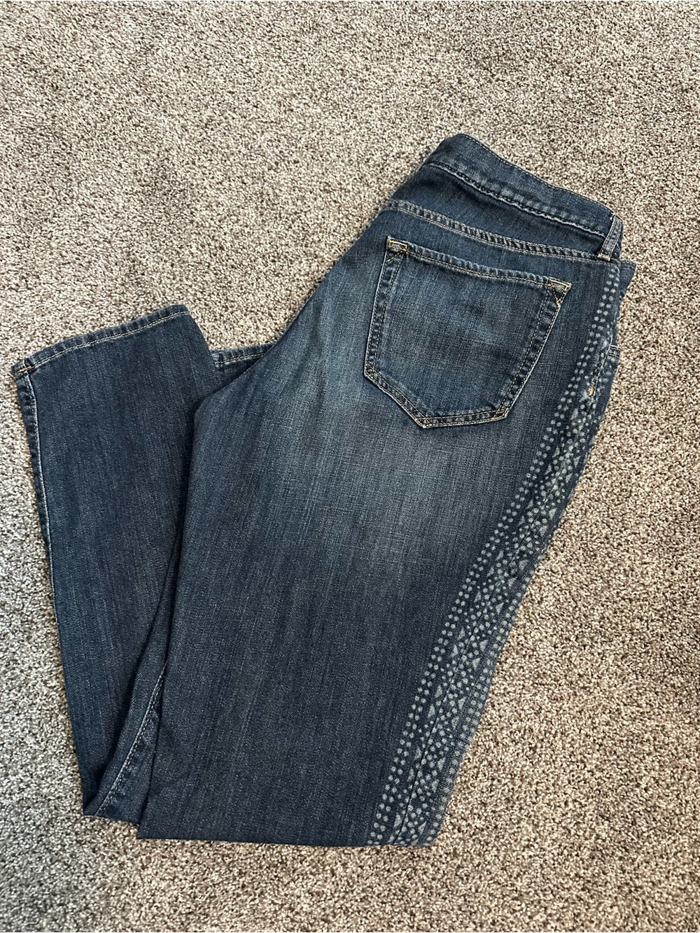 Eddie Bauer Curvy Fit Jeans Womens 10 Dark Wash Straight Leg Side Print Boho